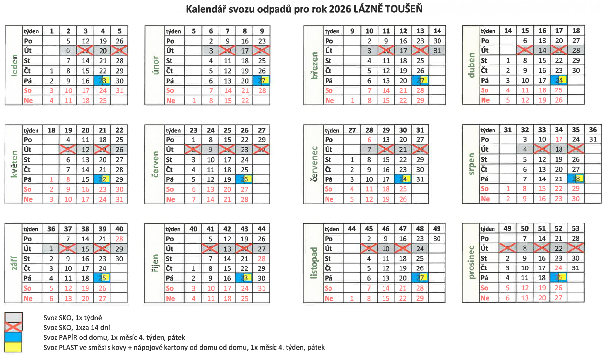 Kalendář svozu odpadů 2026